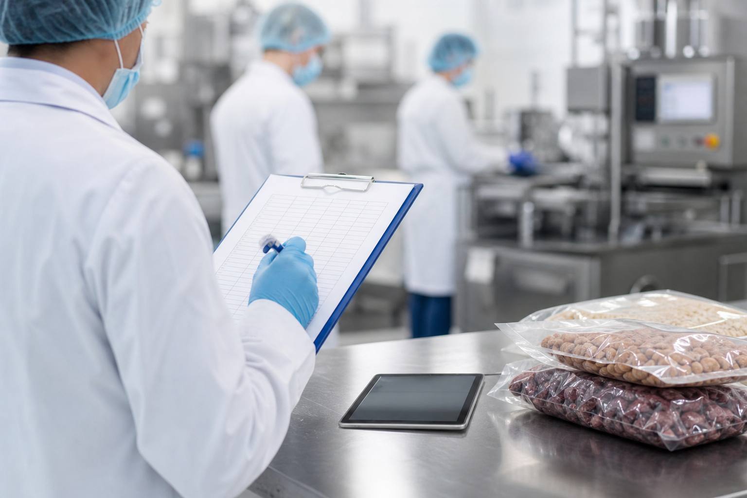 Certification audit team reviewing food safety documents